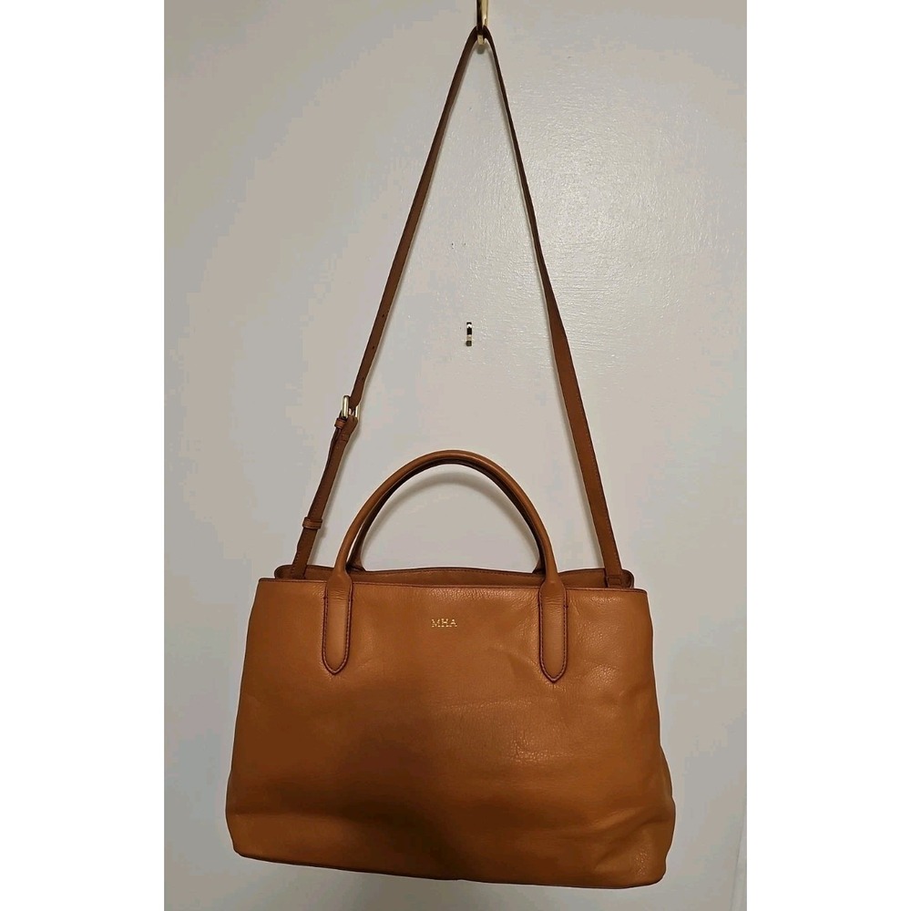 Mark & Graham CAROLINE LEATHER HANDBAG, Camel Computer Section Lots Of Pockets